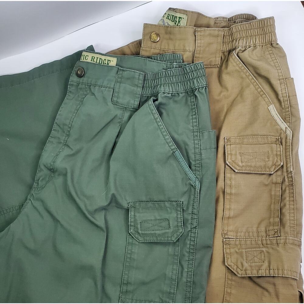 Rustic Ridge 2 pair Mens Cargo Pants Size 38x32 Green/Khaki Utility Pants